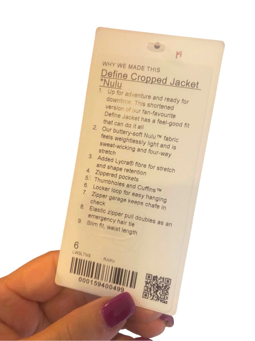 NWT Lululemon Cropped Define Jacket Size 6 RARV Color Code - Picture 5 of 5